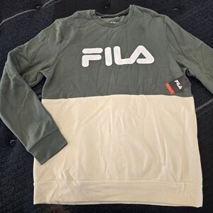 Fila Men's Olive Green & Cream Colorblock Crewneck Sweater Size Medium